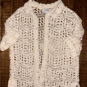 Evereve Ivory Crochet Short Sleeve Cardigan